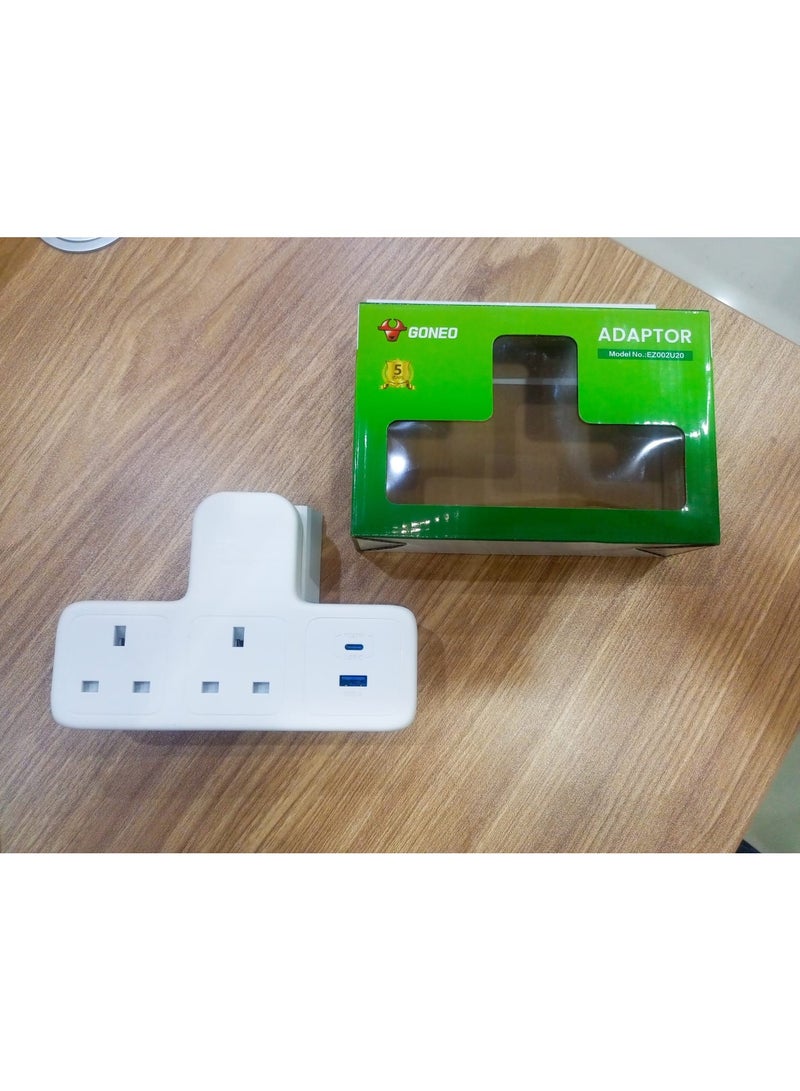 جونيو محول جداري GONEO ثلاثي المنافذ + USB A & USB-C – موديل EZ002U20، شحن سريع، حماية أمان، هيكل متين، طاقة حتى 13 أمبير - Image 4