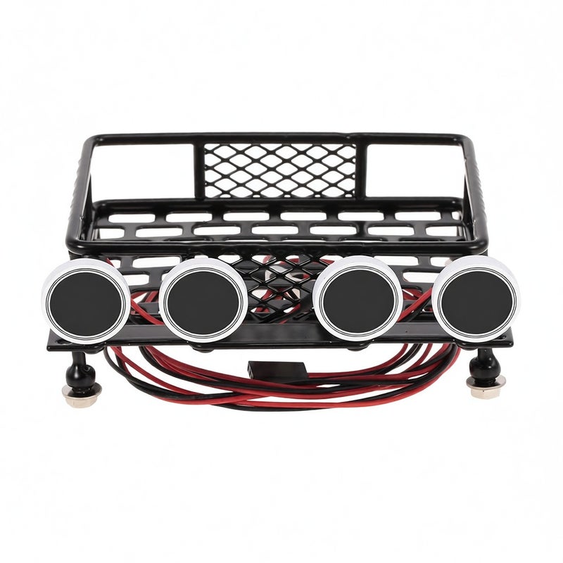 مجموعة حامل أمتعة للسقف مع شريط إضاءة لقطع غيار سيارات RC مقياس 1/10 من أنواع Axial SCX10 و D90 و Traxxas TRX-4 و Tamiya و HSP - Image 1