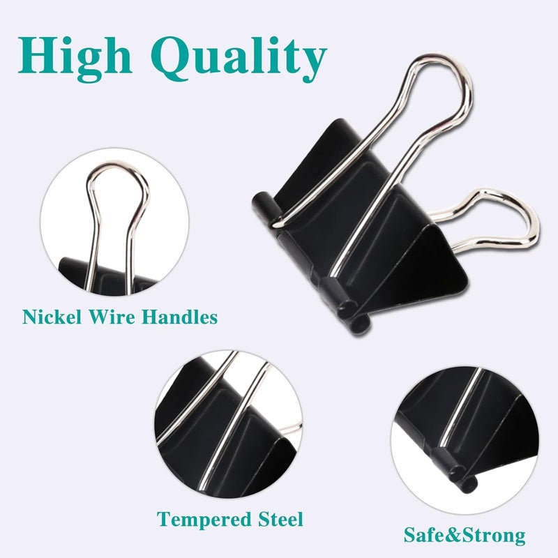 اولكيلا 100 قطعة من مشابك الورق السوداء، مشابك ورق، مشابك ورق، 5 أحجام متنوعة، مشابك معدنية سوداء، مثالية للمكتب والمنزل واللوازم المدرسية - Image 3