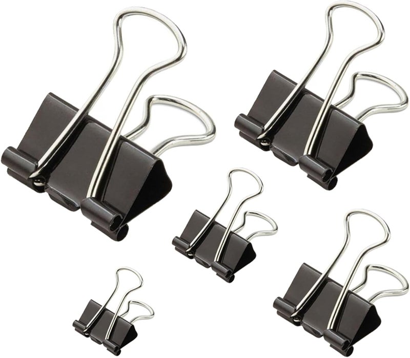 اولكيلا 100 قطعة من مشابك الورق السوداء، مشابك ورق، مشابك ورق، 5 أحجام متنوعة، مشابك معدنية سوداء، مثالية للمكتب والمنزل واللوازم المدرسية - Image 1