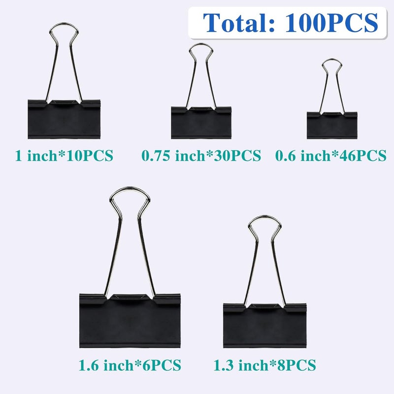 اولكيلا 100 قطعة من مشابك الورق السوداء، مشابك ورق، مشابك ورق، 5 أحجام متنوعة، مشابك معدنية سوداء، مثالية للمكتب والمنزل واللوازم المدرسية - Image 2