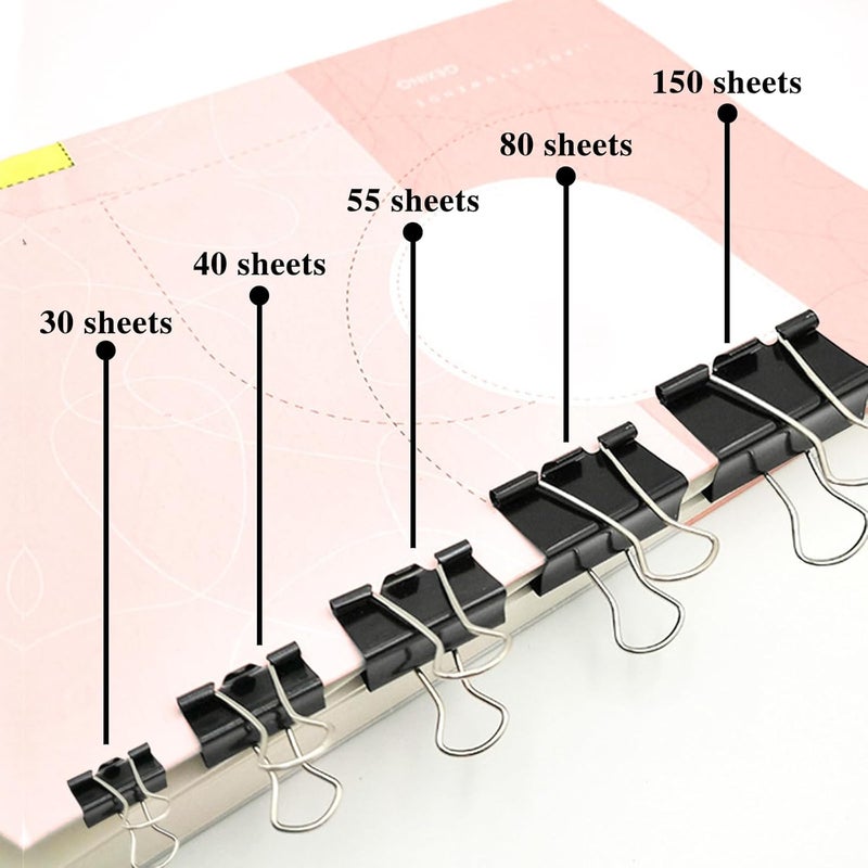 اولكيلا 100 قطعة من مشابك الورق السوداء، مشابك ورق، مشابك ورق، 5 أحجام متنوعة، مشابك معدنية سوداء، مثالية للمكتب والمنزل واللوازم المدرسية - Image 4