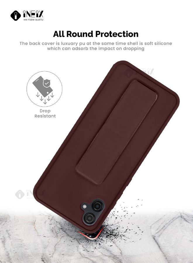 INEIX 3-in-1 Magnetic Wrist Strap Hand Grip with Stand Case Cover for Samsung Galaxy A04e-Brown - Image 5