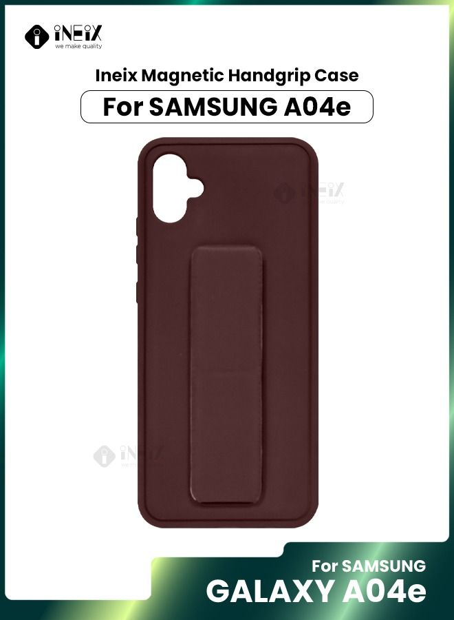 INEIX 3-in-1 Magnetic Wrist Strap Hand Grip with Stand Case Cover for Samsung Galaxy A04e-Brown - Image 1
