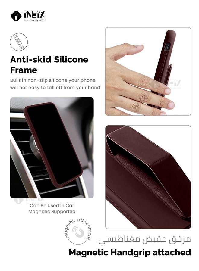 INEIX 3-in-1 Magnetic Wrist Strap Hand Grip with Stand Case Cover for Samsung Galaxy A04e-Brown - Image 4