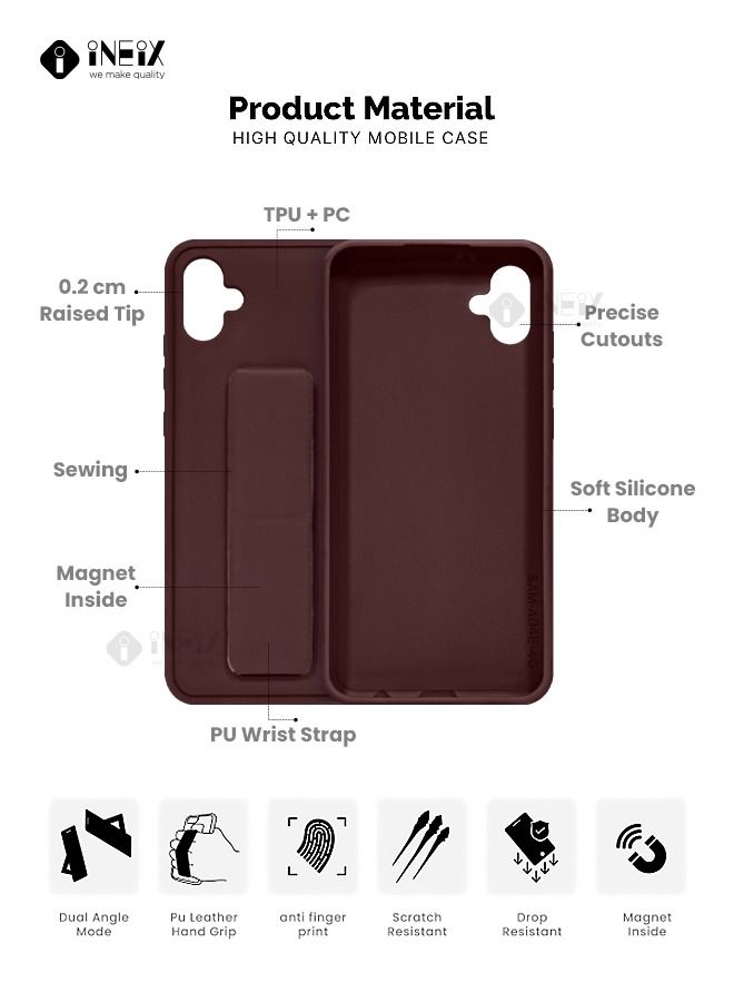 INEIX 3-in-1 Magnetic Wrist Strap Hand Grip with Stand Case Cover for Samsung Galaxy A04e-Brown - Image 2