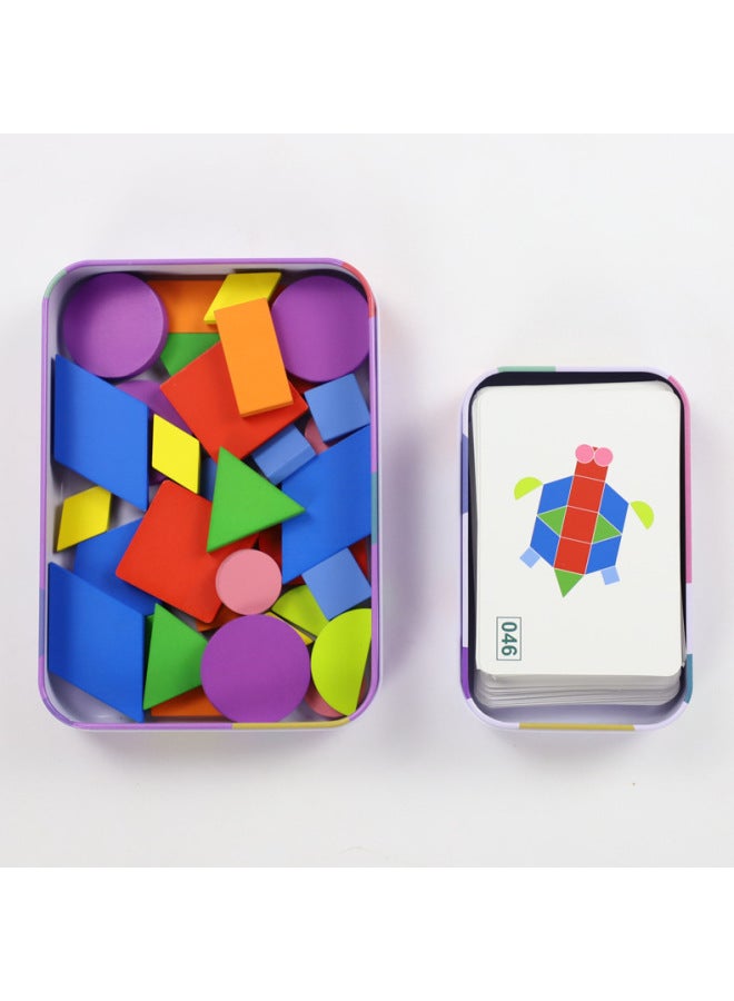 Iron Box Geometric Shape Puzzle Board Children's Intelligence Seven-piece Puzzle Fun Shape Animal Wooden Toy-Color:XHN-shape Puzzle B Car - Image 4