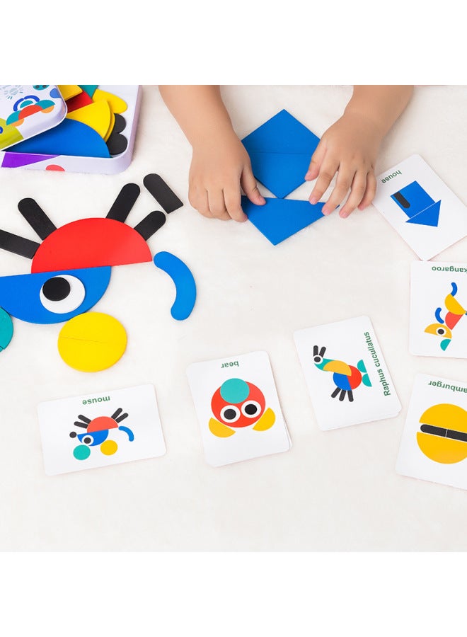 Iron Box Geometric Shape Puzzle Board Children's Intelligence Seven-piece Puzzle Fun Shape Animal Wooden Toy-Color:XHN-shape Puzzle B Car - Image 5