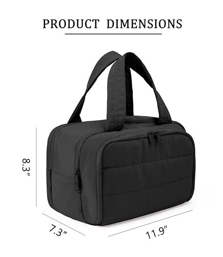 BUZFOWU Travel Toiletry Bag for Women, Large Wide-open Puffy Cosmetic Makeup Bag with Wet-Dry Separation, Multi-Pocket Organizer with Carry Handle for Toiletries, Cosmetics, Essentials, Black - Image 3