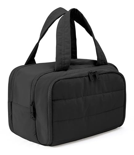 BUZFOWU Travel Toiletry Bag for Women, Large Wide-open Puffy Cosmetic Makeup Bag with Wet-Dry Separation, Multi-Pocket Organizer with Carry Handle for Toiletries, Cosmetics, Essentials, Black - Image 1