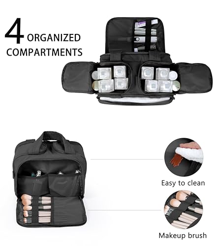 BUZFOWU Travel Toiletry Bag for Women, Large Wide-open Puffy Cosmetic Makeup Bag with Wet-Dry Separation, Multi-Pocket Organizer with Carry Handle for Toiletries, Cosmetics, Essentials, Black - Image 5