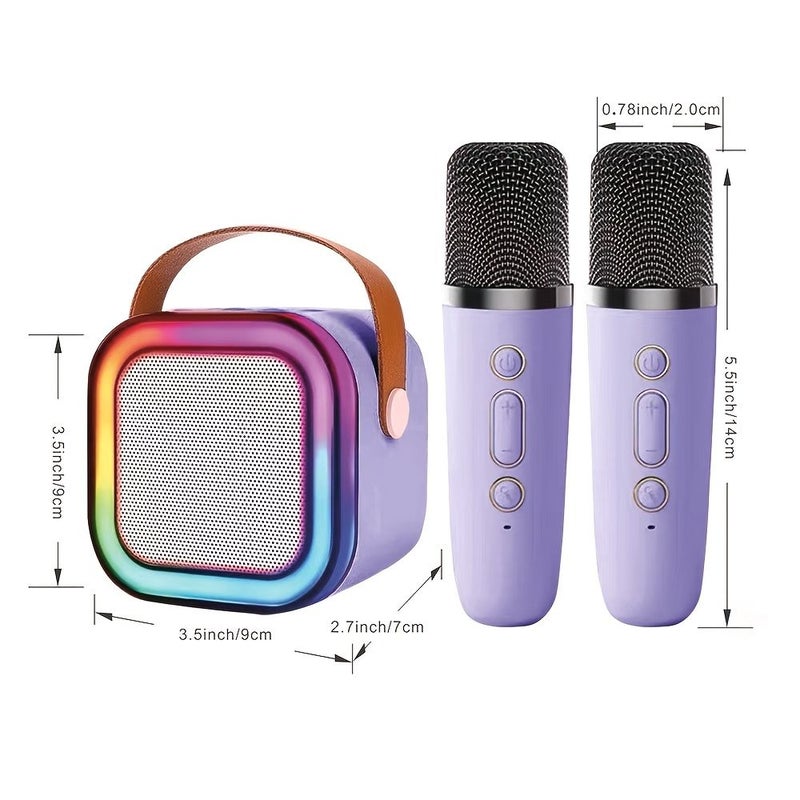 Beige Portable Mini Karaoke Machine Bluetooth Speaker With 2 Wireless Microphones Long Battery Life High Quality Sound Multiple Colors Gift - Image 2