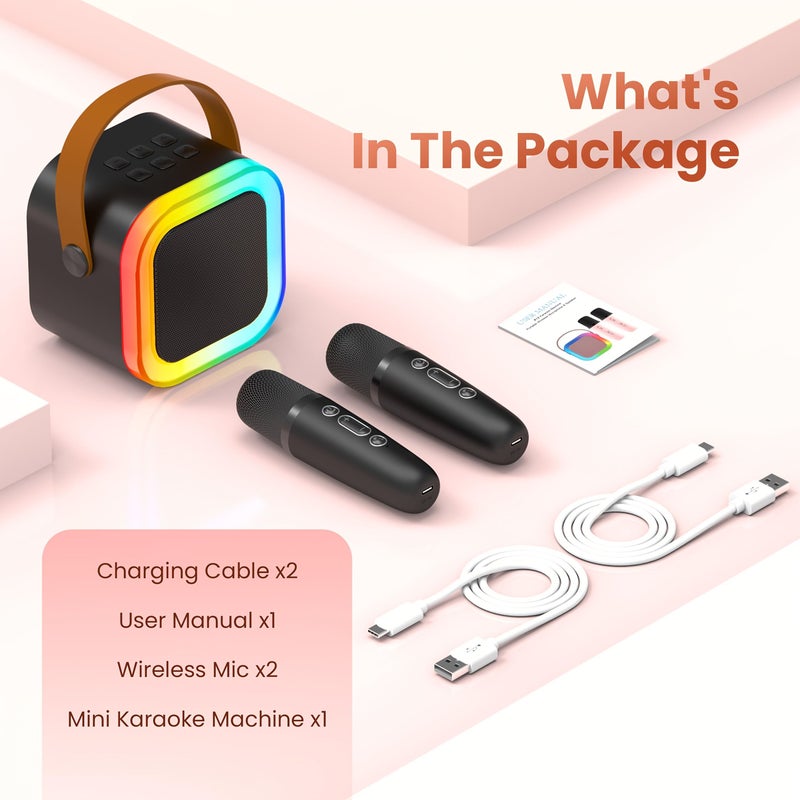 Beige Portable Mini Karaoke Machine Bluetooth Speaker With 2 Wireless Microphones Long Battery Life High Quality Sound Multiple Colors Gift - Image 3