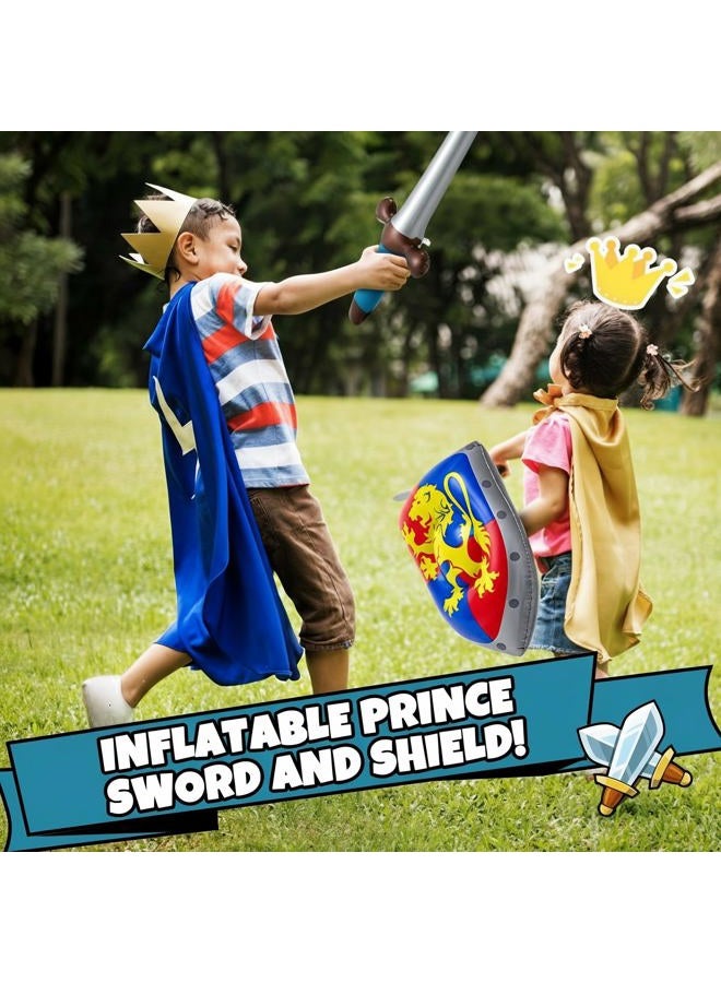 Poen Inflatable Sword and Shield Knight Party Favors Set Blow up Medieval Sword Shield for Prince Party Favors Decorations Cosplay Accessories(4 Pcs,Dragon) - Image 3