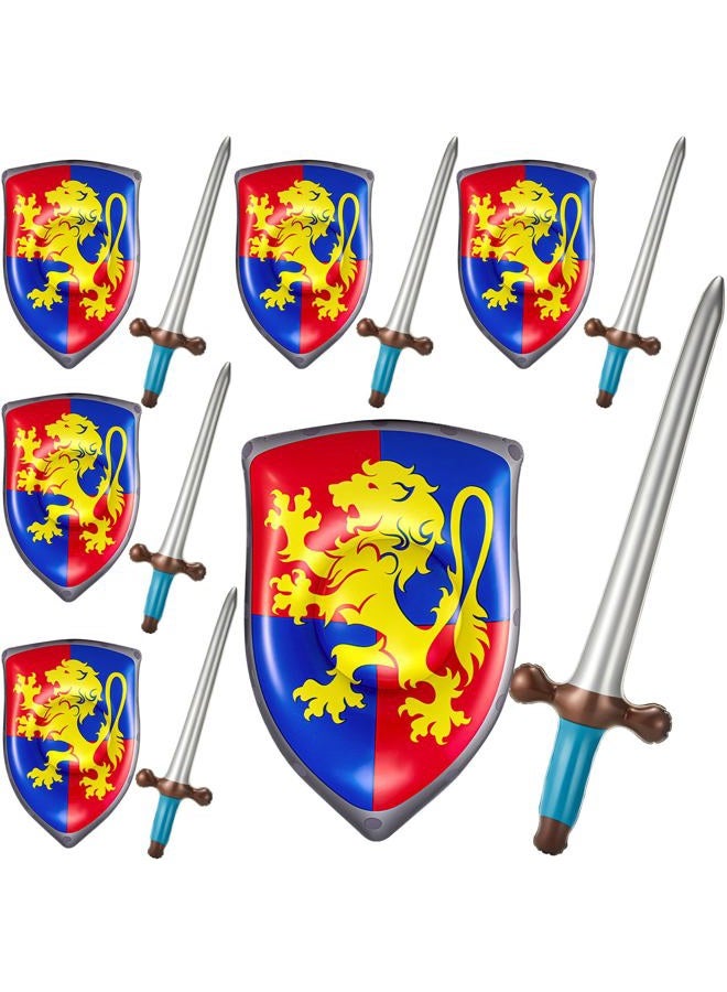 Poen Inflatable Sword and Shield Knight Party Favors Set Blow up Medieval Sword Shield for Prince Party Favors Decorations Cosplay Accessories(4 Pcs,Dragon) - Image 1