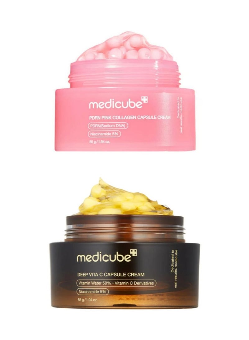 ميديكيوب منتجات العناية بالبشرة الكورية/ كريم كبسولات الكولاجين الوردي من ميديكيوب، بحمض السالمون، مرطب للوجه | كريم مرطب خفيف الوزن | نياسيناميد لبشرة متجانسة اللون، ترطيب متوهج |1.94 أونصة /كريم كبسولة فيتا سي العميق، كريم مرطب للوجه مضاد للشيخوخة ضد التجاعيد، ترطيب فوري للبشرة الجافة، العناية بمرونة البشرة - Image 1