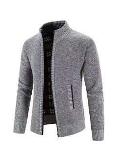 Loquat Men's Autumn/Winter Cardigan With Zipper And Fleece Standing Collar Jacket  - Image 1