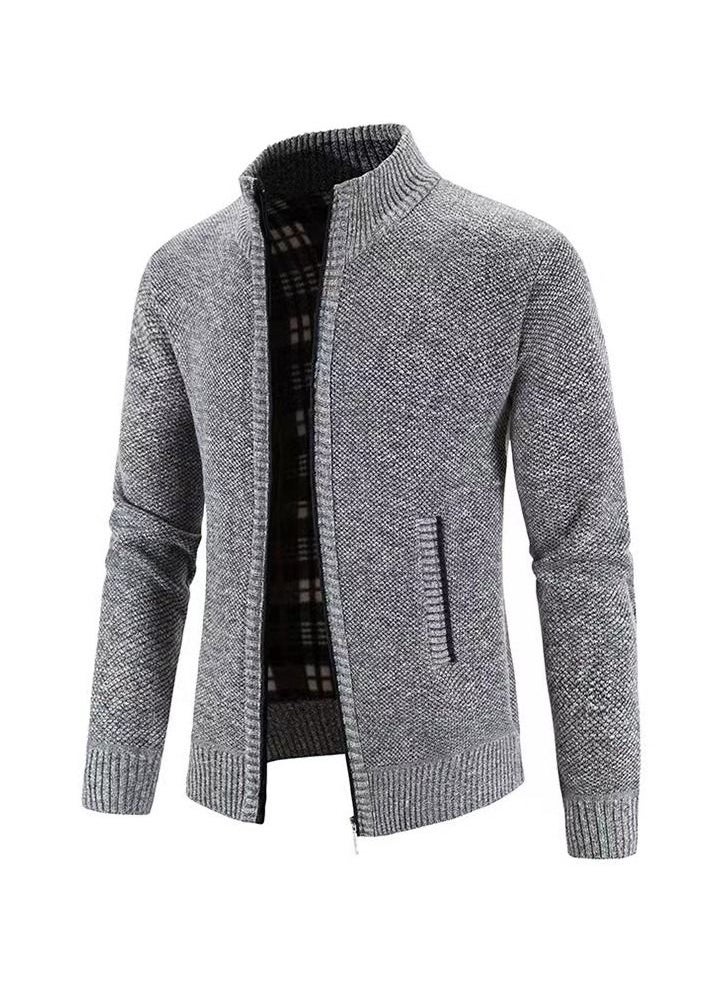 Loquat Men's Autumn/Winter Cardigan With Zipper And Fleece Standing Collar Jacket  - Image 1