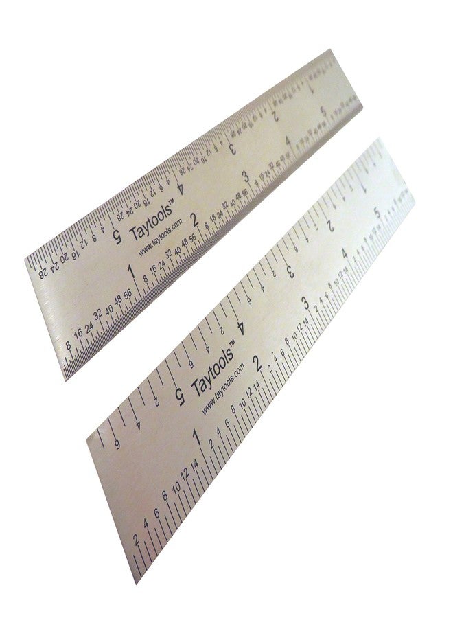 Taytools 6 Inch Rigid Machinist Rule Ruler Hardened Spring Steel 4R Graduations in 1/8, 1/16, 1/32 and 1/64 Inches MRSAE - Image 1