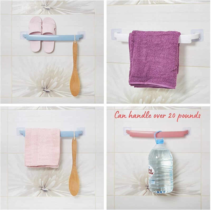 BeFunky 2 Pack Drill Free Wall Mount Towel Holder, Hand Towel Bar for Kitchen Bathroom, Slippers Washcloth Rack for Shower (Blue) - Image 2