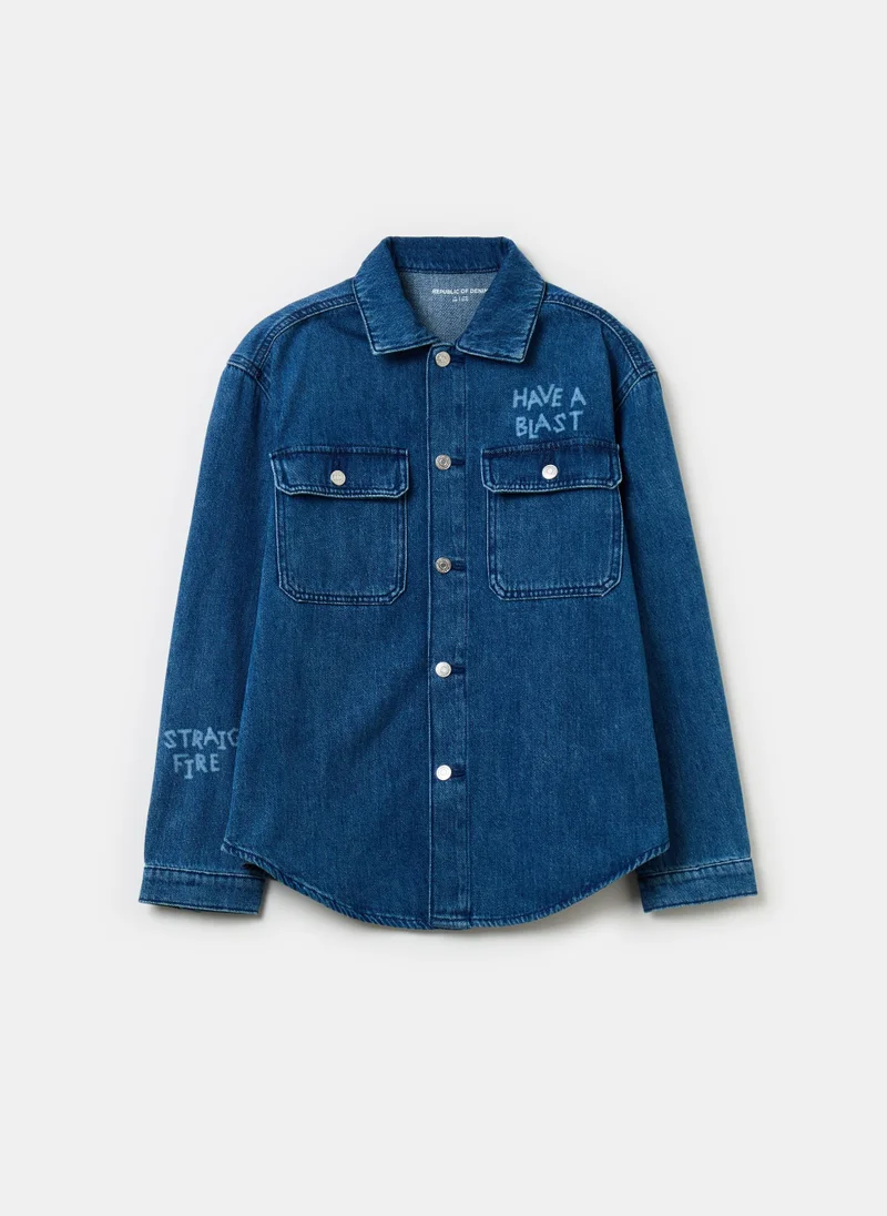 او في اس Denim shacket with print