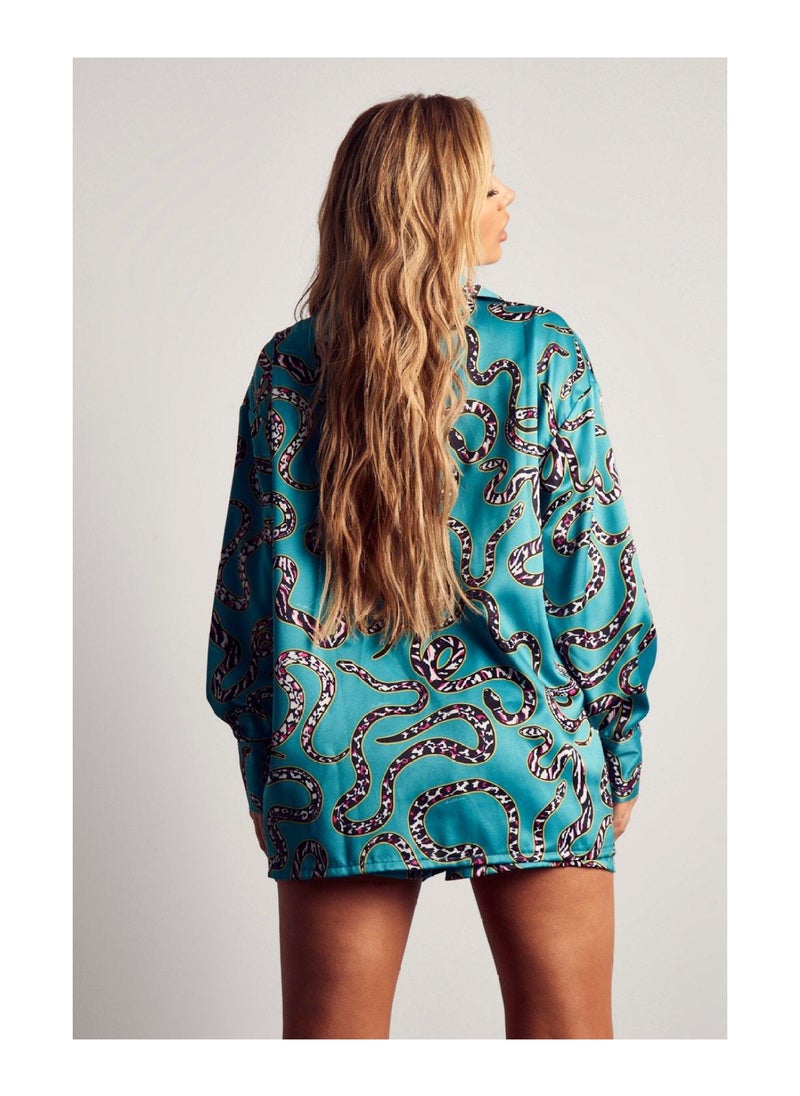 Recycled Satin Snake Print 2PC Short Set