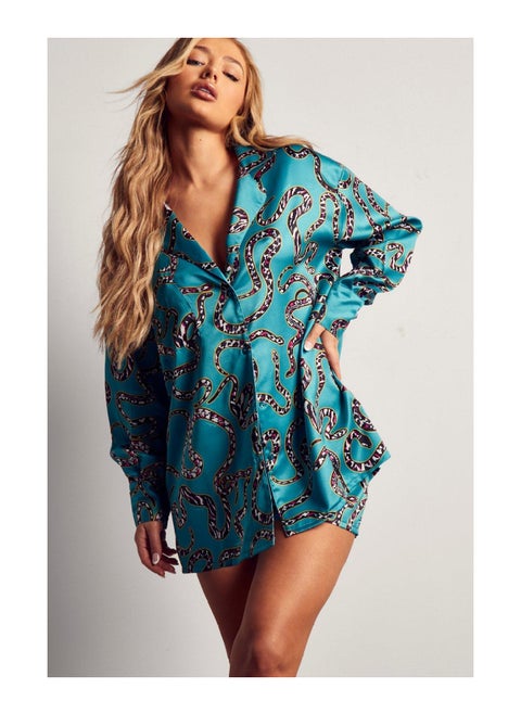 Recycled Satin Snake Print 2PC Short Set