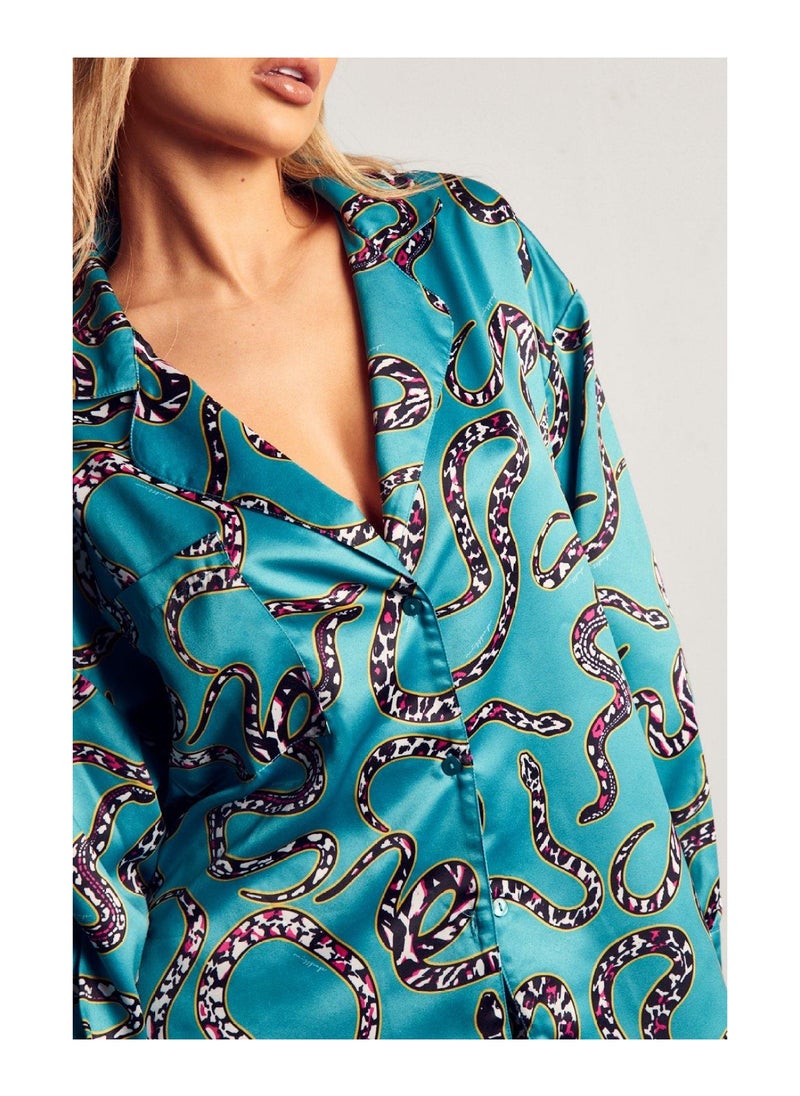 Recycled Satin Snake Print 2PC Short Set