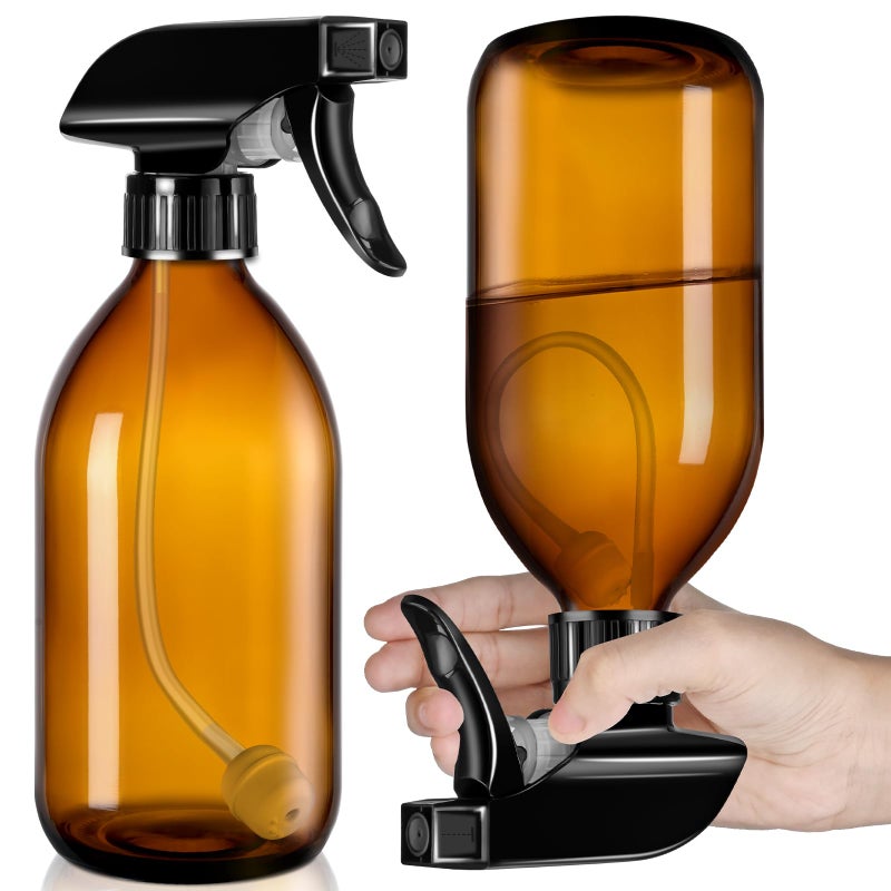 Tecohouse 2 Pack Amber 360Â° Glass Spray Bottles, 16 oz Empty Refillable Containers with Adjustable Spray Nozzles, Spray Bottles for Cleaning Solutions and Plants - Image 1