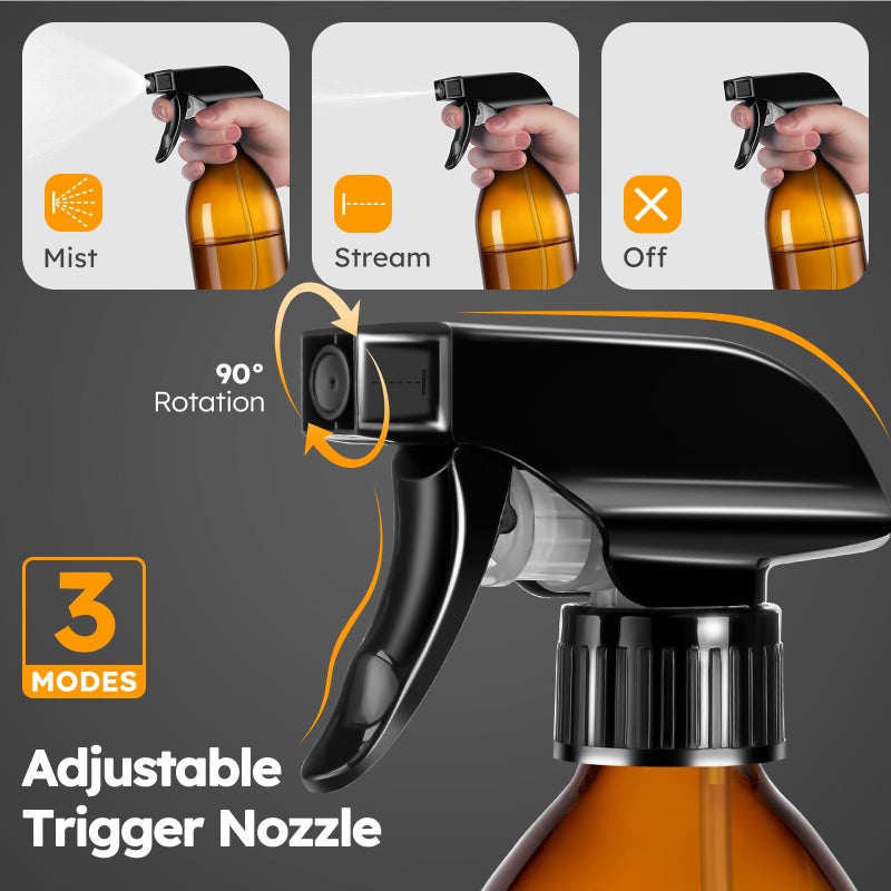 Tecohouse 2 Pack Amber 360Â° Glass Spray Bottles, 16 oz Empty Refillable Containers with Adjustable Spray Nozzles, Spray Bottles for Cleaning Solutions and Plants - Image 3