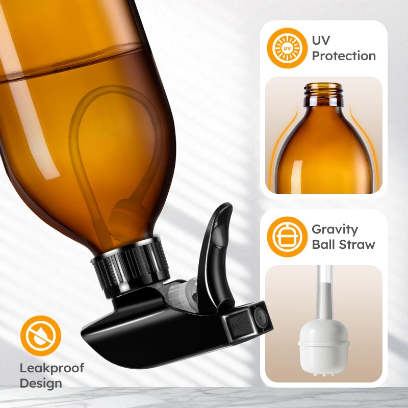 Tecohouse 2 Pack Amber 360Â° Glass Spray Bottles, 16 oz Empty Refillable Containers with Adjustable Spray Nozzles, Spray Bottles for Cleaning Solutions and Plants - Image 4
