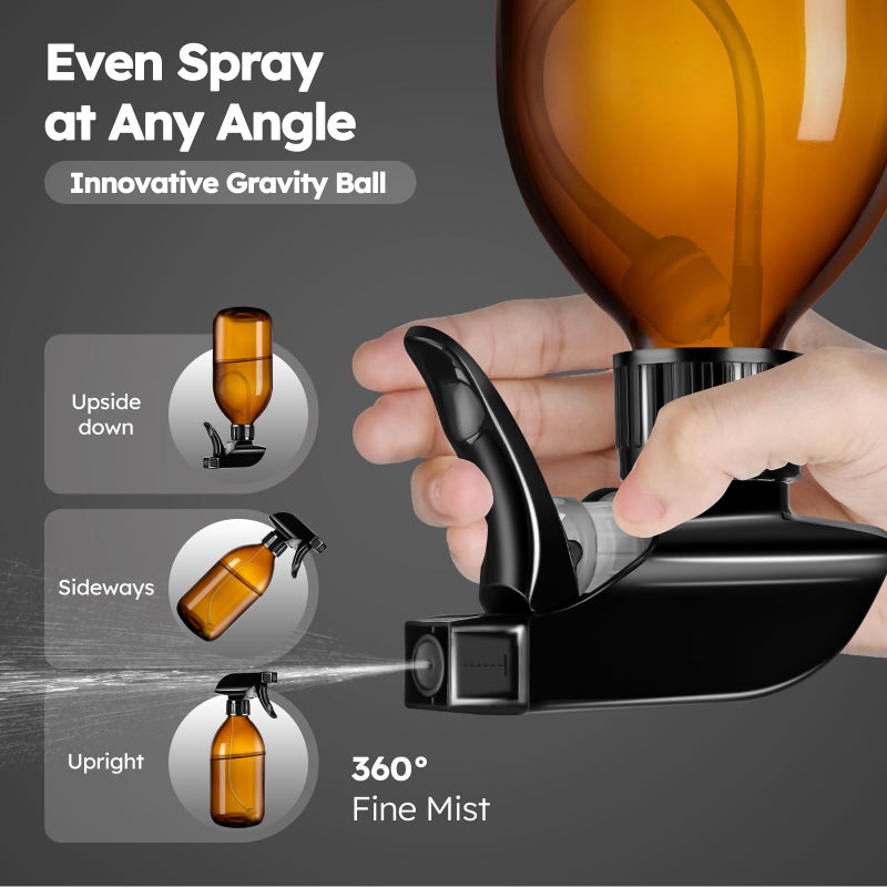 Tecohouse 2 Pack Amber 360Â° Glass Spray Bottles, 16 oz Empty Refillable Containers with Adjustable Spray Nozzles, Spray Bottles for Cleaning Solutions and Plants - Image 2