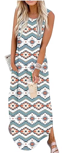 CHUNTIANRAN Western Outfit for Women Cowgirls Dress Country Concert Maxi Dress Womens Summer Rodeo Long Dresses Western Sundresses(Aztec Blue White,Small) - Image 4