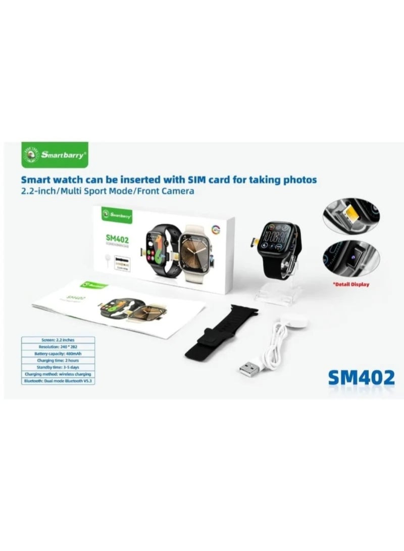 Smart Berry Smartbarry SM402 Smart Watch with 4G SIM Card, Camera, and Two Straps - Image 1