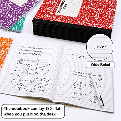 feela Composition Notebook, 8 Pack 8 Pastel Colors Wide Ruled Composition Books Bulk, Marble Cover Notepad Lined Cute Journal Notebooks for School Supplies Notes Taking Writing, 9.75 X 7.5 in - Image 2