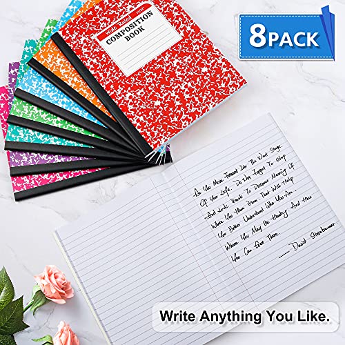 feela Composition Notebook, 8 Pack 8 Pastel Colors Wide Ruled Composition Books Bulk, Marble Cover Notepad Lined Cute Journal Notebooks for School Supplies Notes Taking Writing, 9.75 X 7.5 in - Image 4