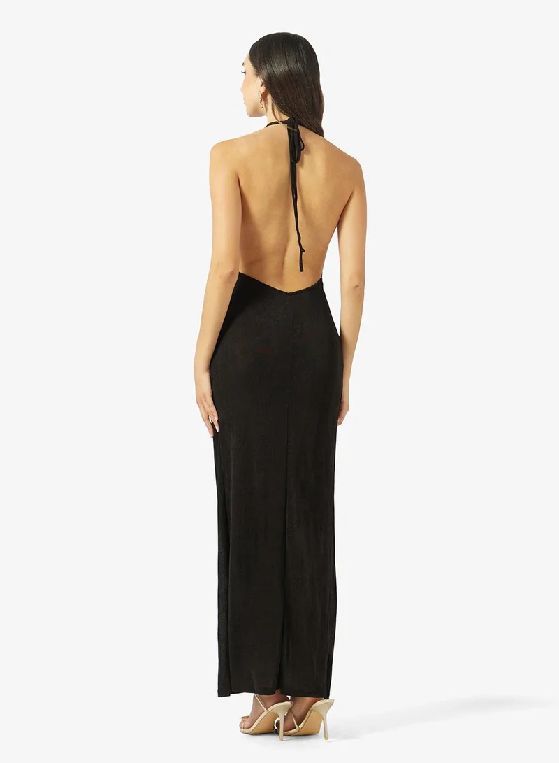 Ginger Plunge Neck Bodycon Dress with Golden Accent