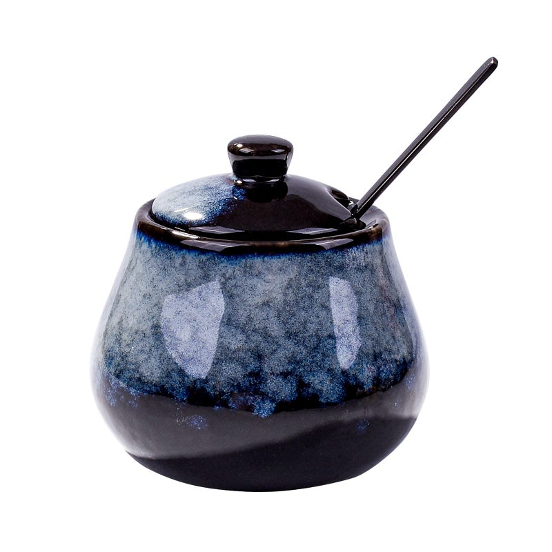 BOSILI BOSILI Ceramic Sugar Bowls for Sugar Seasoning Salt Container with Lid and Stainless Steel Spoon for Home and KitchenBluegray 