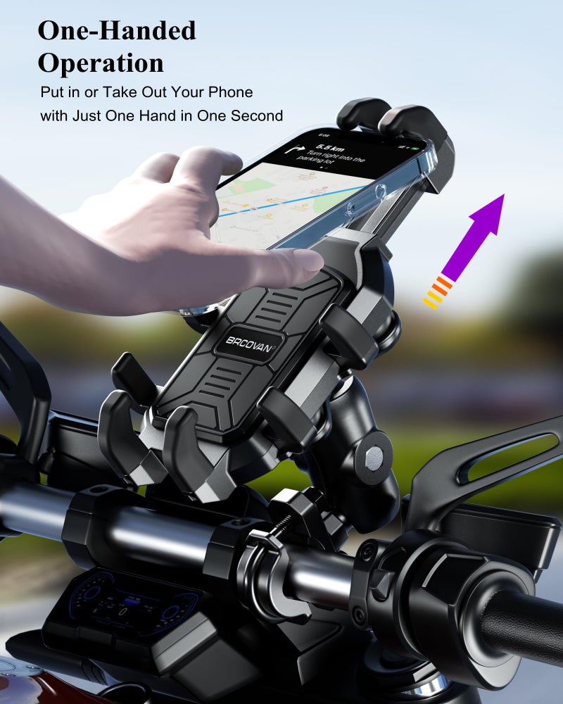 BRCOVAN Motorcycle Phone Mount Holder with Vibration Dampener, Anti-Shake Handlebar Cellphone Cradle for Bike Bicycle Scooter ATV, Adjustable Fit 5.4-6.9'' Smartphone - Image 5