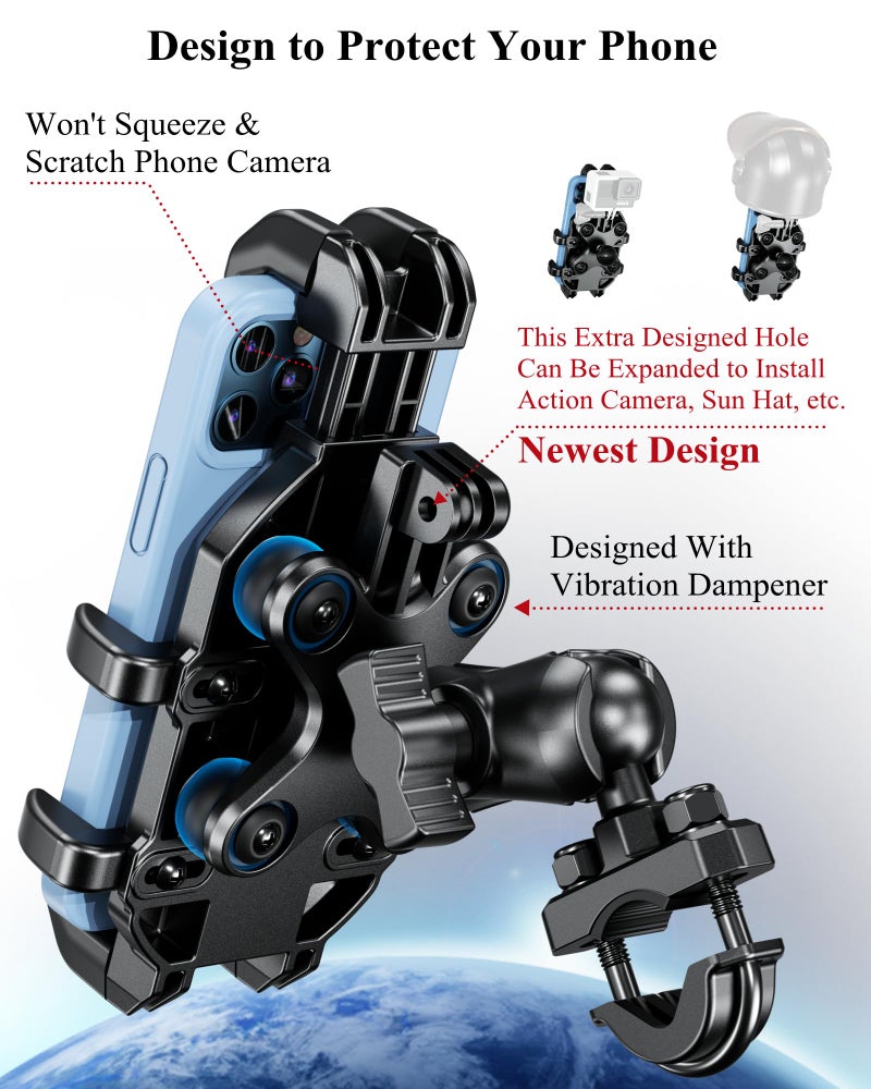 BRCOVAN Motorcycle Phone Mount Holder with Vibration Dampener, Anti-Shake Handlebar Cellphone Cradle for Bike Bicycle Scooter ATV, Adjustable Fit 5.4-6.9'' Smartphone - Image 4