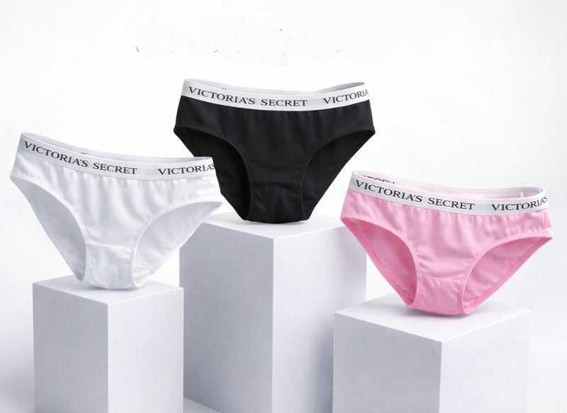 Victoria's Secret Women's 3-Piece Panty Set: Soft cotton, comfortable design, high-quality material, perfect for everyday wear - Black, white and pink colors - Size M - Image 3