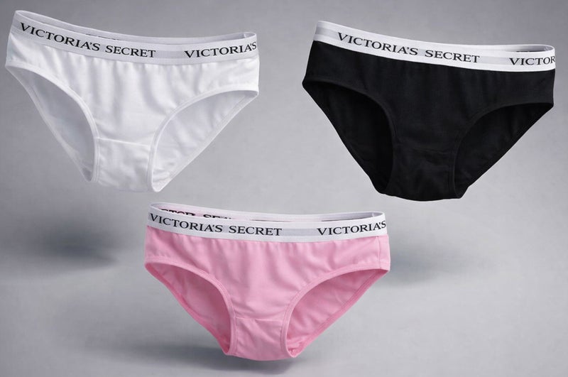 Victoria's Secret Women's 3-Piece Panty Set: Soft cotton, comfortable design, high-quality material, perfect for everyday wear - Black, white and pink colors - Size M - Image 1