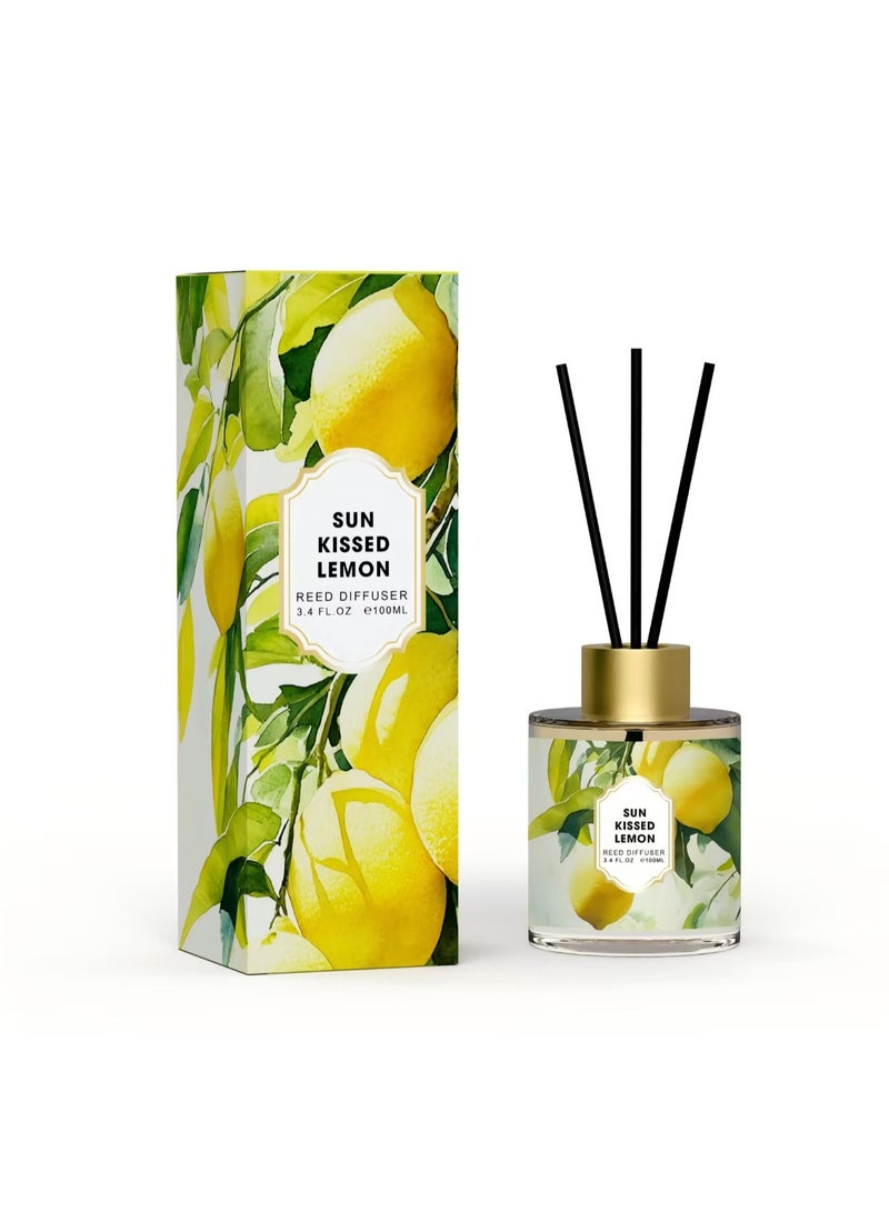 Lemon Scented Reed Diffuser 120ml - Long-lasting Room Fragrance - Includes 3 Reeds