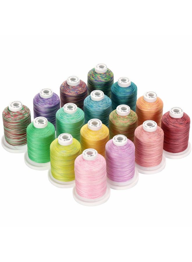 New brothread 16 Multi Colours Multi-Purpose 100% Mercerised Cotton Thread 30WT (50S/3) 600M for Quilting, Sewing and Embroidery - Image 1
