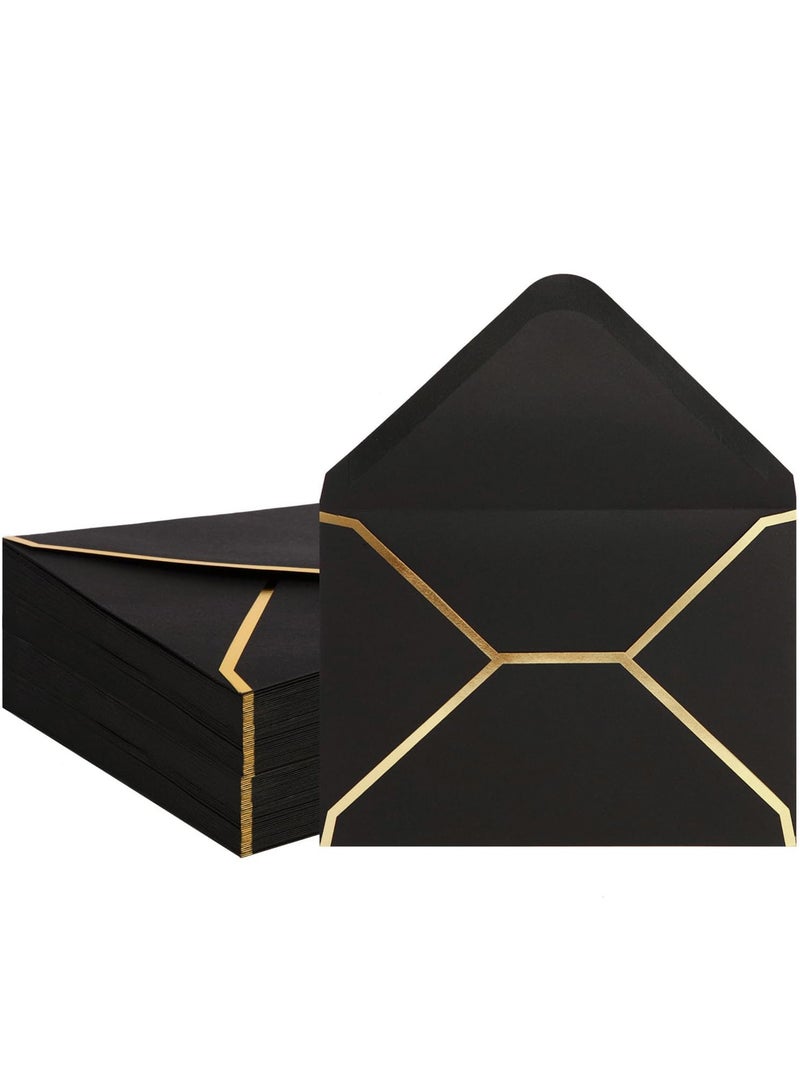 Generic 20 Pack Black Envelopes for Invitations with Gold Border, Self Adhesive A7 Envelopes with V-Flap, Great for Graduation, Invitation, Wedding and RSVP Cards,18.5x13.5cm  - Image 1
