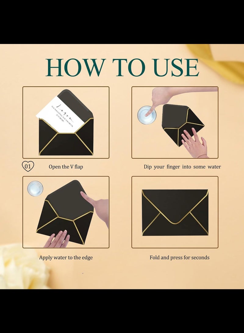 Generic 20 Pack Black Envelopes for Invitations with Gold Border, Self Adhesive A7 Envelopes with V-Flap, Great for Graduation, Invitation, Wedding and RSVP Cards,18.5x13.5cm  - Image 5