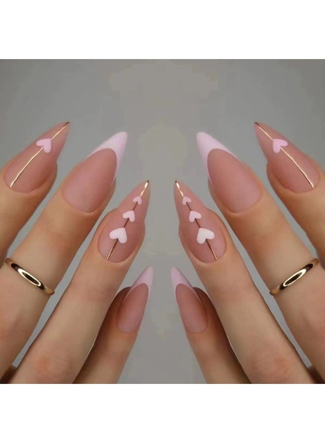 Goolsky Premium French Heart & Gold Accent Press-on Nails for Romantic Elegance - Image 1