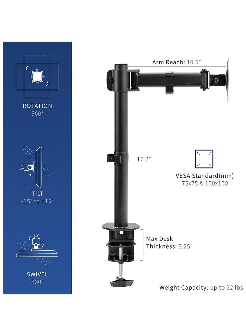 نيوستار حامل شاشة مكتبي فردي من نيوستار، ذراع متحرك قابل للتعديل لشاشات 13-27 بوصة، VESA 75x75 و100x100، حركة كاملة مع إمالة ودوران، قاعدة تثبيت موفرة للمساحة، أسود - Image 5
