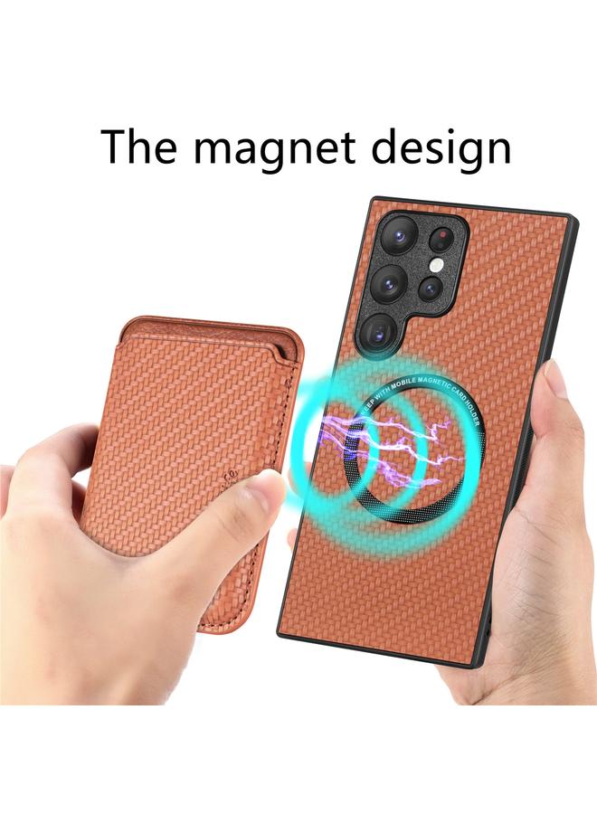 اس-توب جراب لهاتف Samsung Galaxy S23 Ultra 5G مصنوع من ألياف الكربون والجلد مع بطاقة Magsafe - Image 4