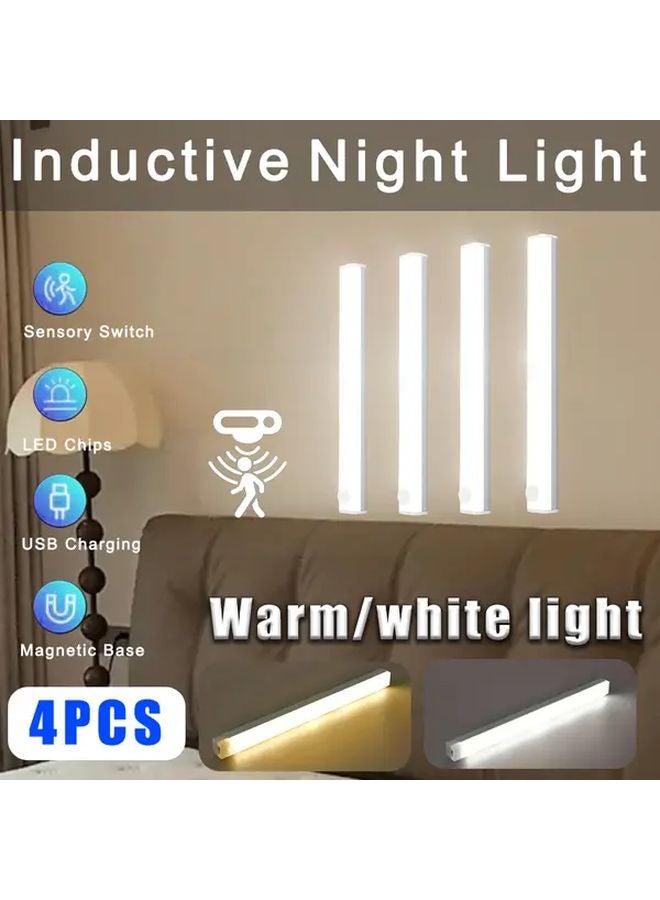 4Pcs 30cm Warm White LED Motion Sensor Light Strip Magnetic Easy Install - Image 3
